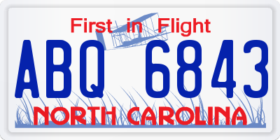 NC license plate ABQ6843