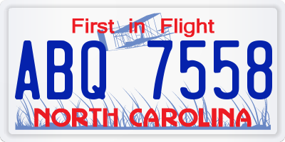 NC license plate ABQ7558