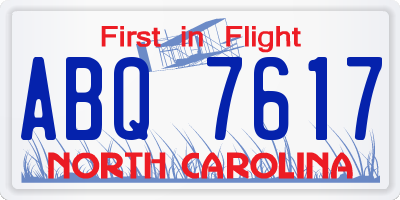 NC license plate ABQ7617