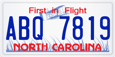NC license plate ABQ7819