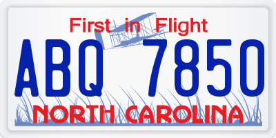 NC license plate ABQ7850