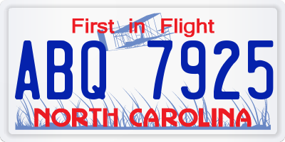 NC license plate ABQ7925