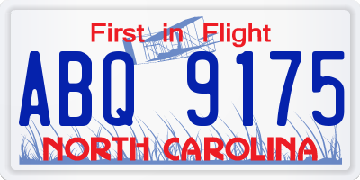 NC license plate ABQ9175