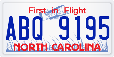 NC license plate ABQ9195
