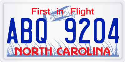 NC license plate ABQ9204