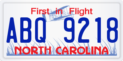 NC license plate ABQ9218
