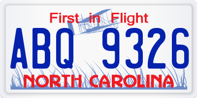 NC license plate ABQ9326