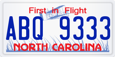 NC license plate ABQ9333