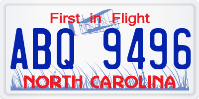 NC license plate ABQ9496