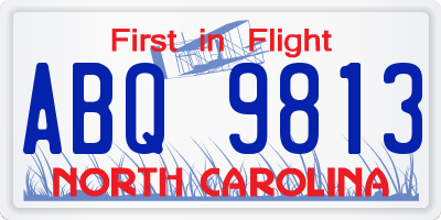NC license plate ABQ9813