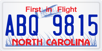 NC license plate ABQ9815