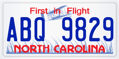 NC license plate ABQ9829