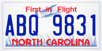 NC license plate ABQ9831
