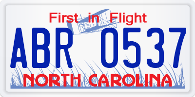 NC license plate ABR0537