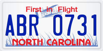 NC license plate ABR0731