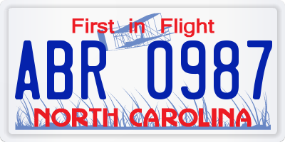NC license plate ABR0987