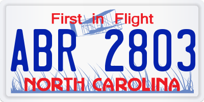 NC license plate ABR2803