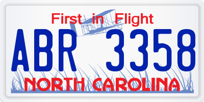 NC license plate ABR3358