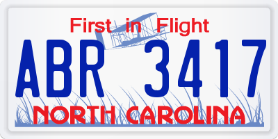 NC license plate ABR3417