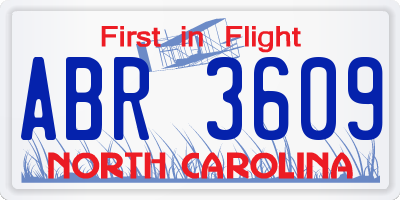NC license plate ABR3609