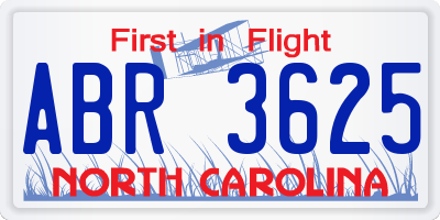 NC license plate ABR3625