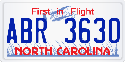 NC license plate ABR3630