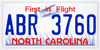 NC license plate ABR3760