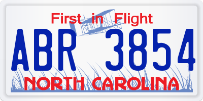 NC license plate ABR3854