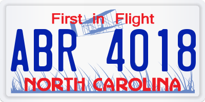 NC license plate ABR4018