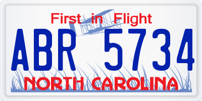 NC license plate ABR5734