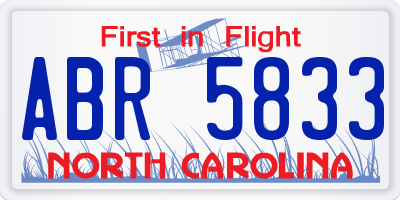 NC license plate ABR5833
