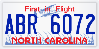 NC license plate ABR6072