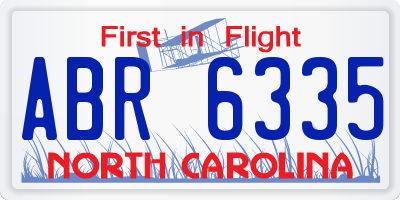 NC license plate ABR6335