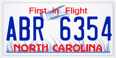 NC license plate ABR6354