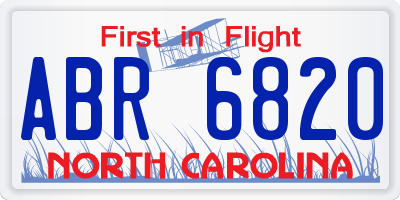 NC license plate ABR6820