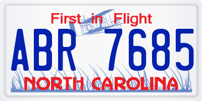 NC license plate ABR7685
