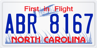 NC license plate ABR8167