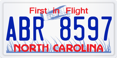 NC license plate ABR8597