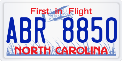 NC license plate ABR8850