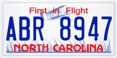 NC license plate ABR8947