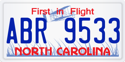 NC license plate ABR9533