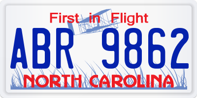 NC license plate ABR9862