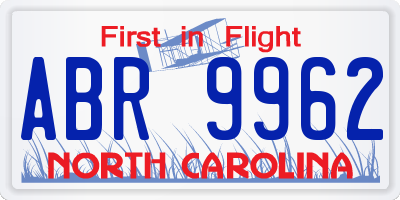NC license plate ABR9962