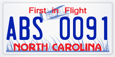 NC license plate ABS0091