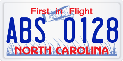 NC license plate ABS0128