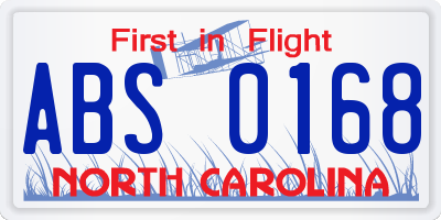 NC license plate ABS0168