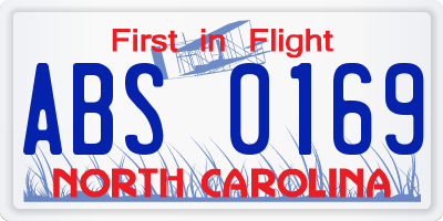 NC license plate ABS0169