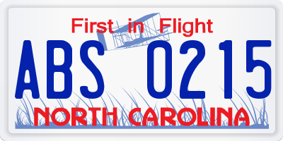 NC license plate ABS0215
