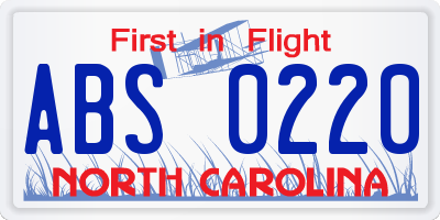 NC license plate ABS0220