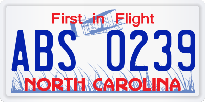 NC license plate ABS0239